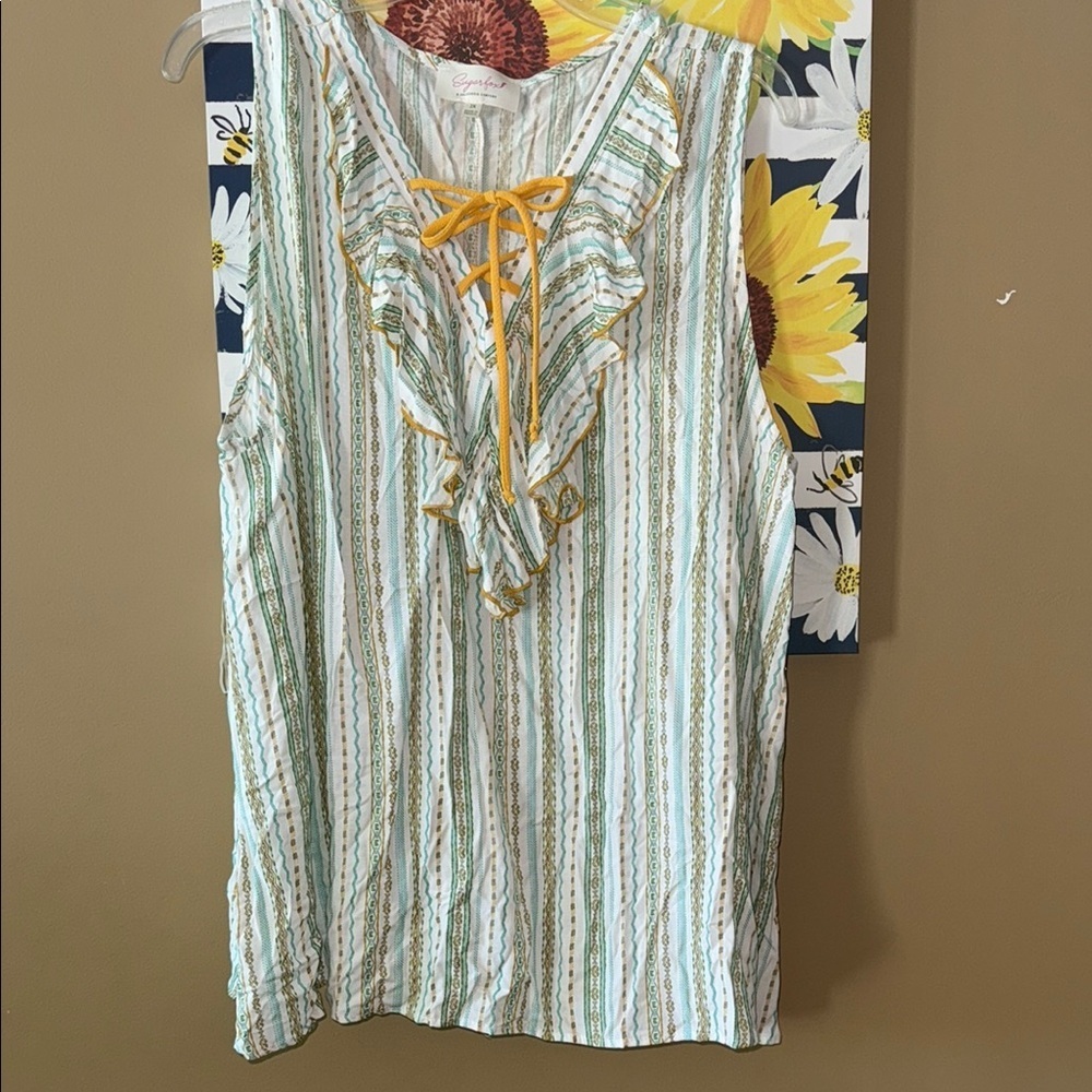 Striped Sleeveless Sugarfox Top with Ruffle Detail 2x